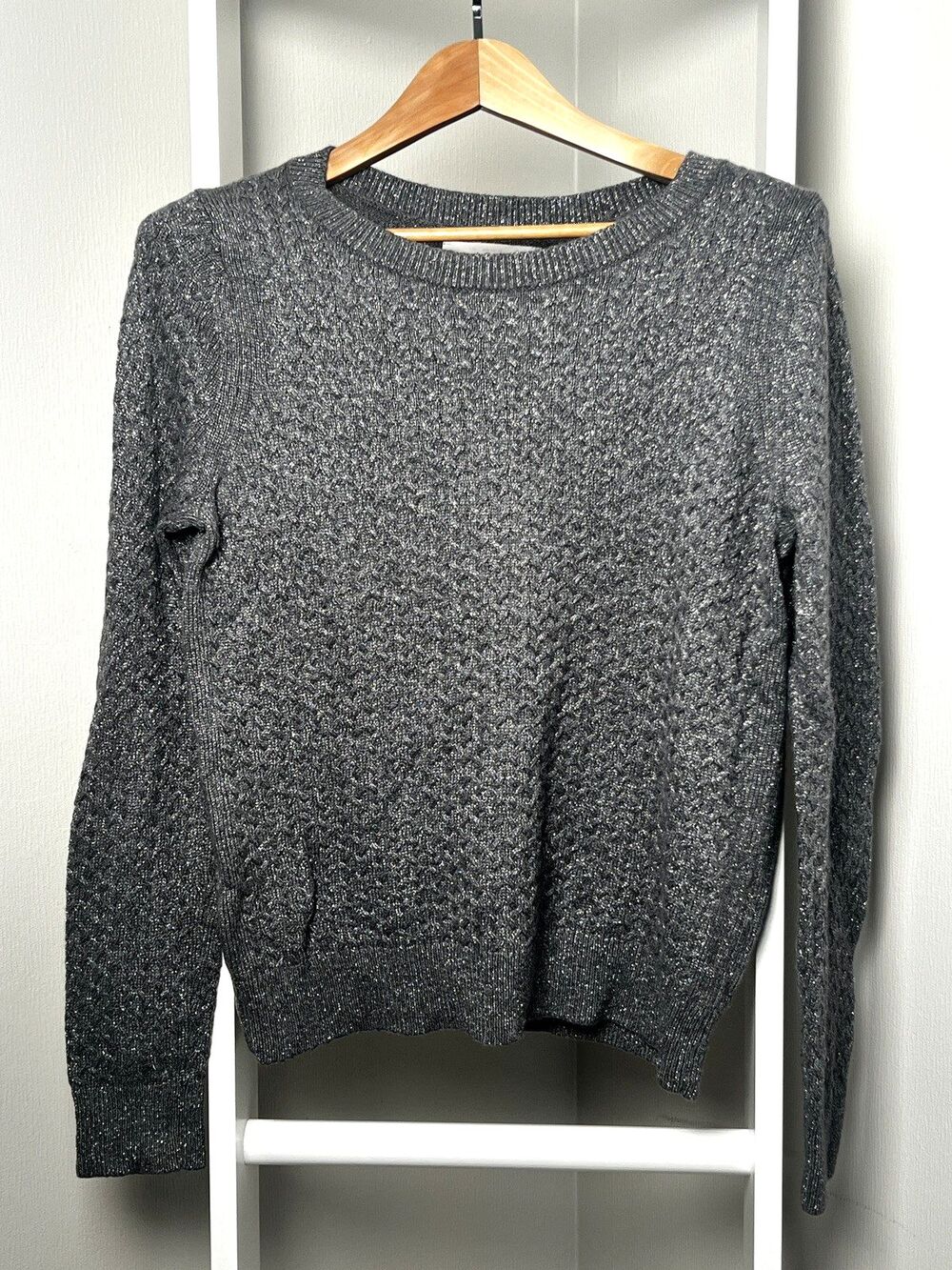 LOFT Pullover Sweater Womens L Silver Metallic Glitter Long Sleeve